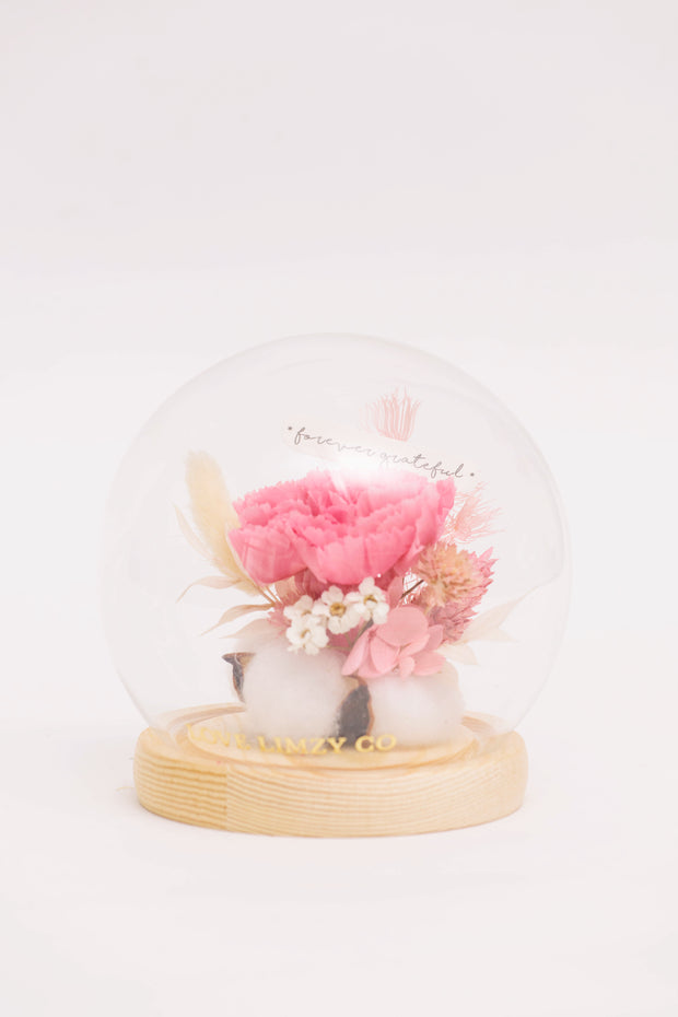 Carnation Heart Glass Dome