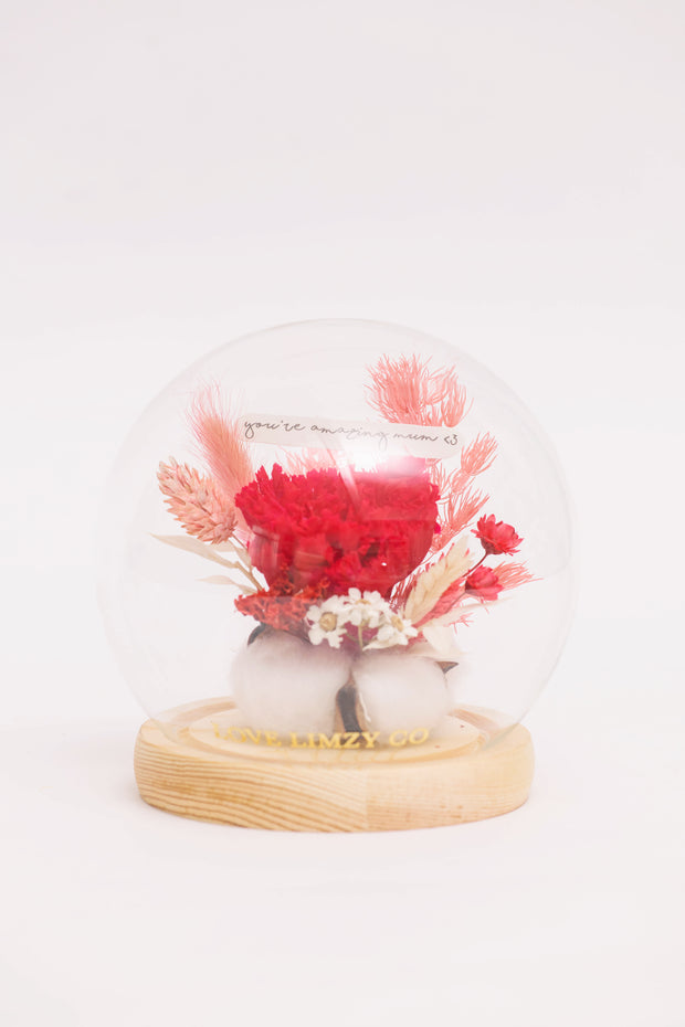 Carnation Heart Glass Dome