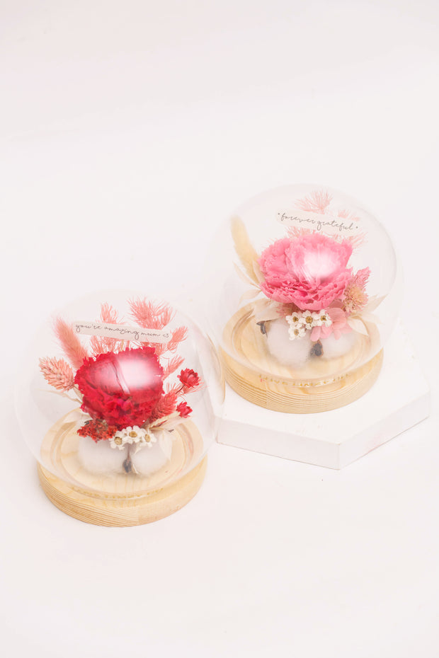 Carnation Heart Glass Dome