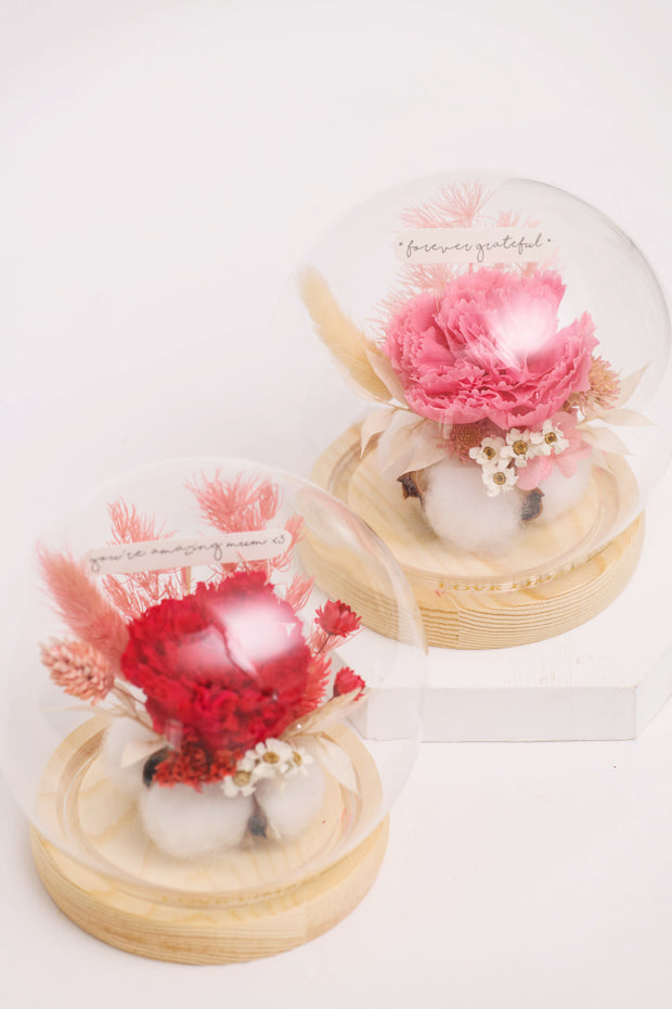 Carnation Heart Glass Dome