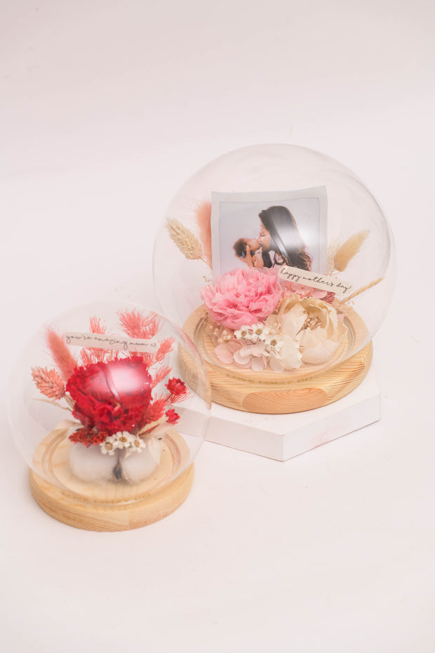 Carnation Heart Glass Dome