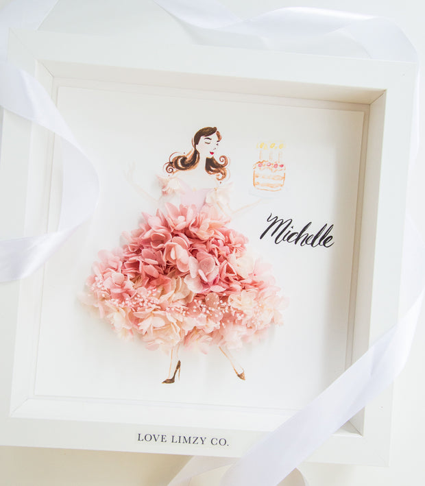 Artprint with Preserved Flowers-Dancing Birthday Girl-Love Limzy Co.