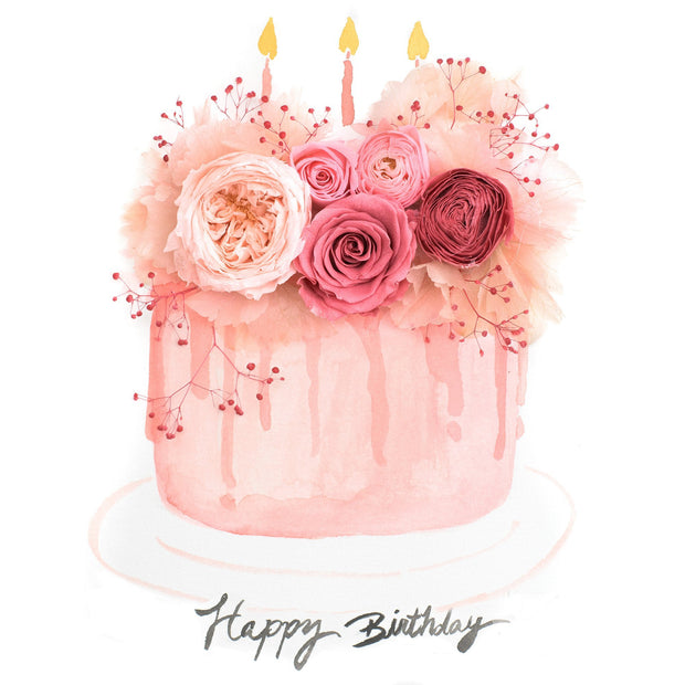 Artprint with Preserved Flowers-Flora Birthday Cake-Classic Square ( 25 x 25 cm )-Completed Piece-Love Limzy Co.