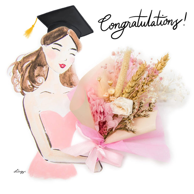 Artprint with Preserved Flowers-Graduation Bouquet Girl-Peach Pink-Love Limzy Co.