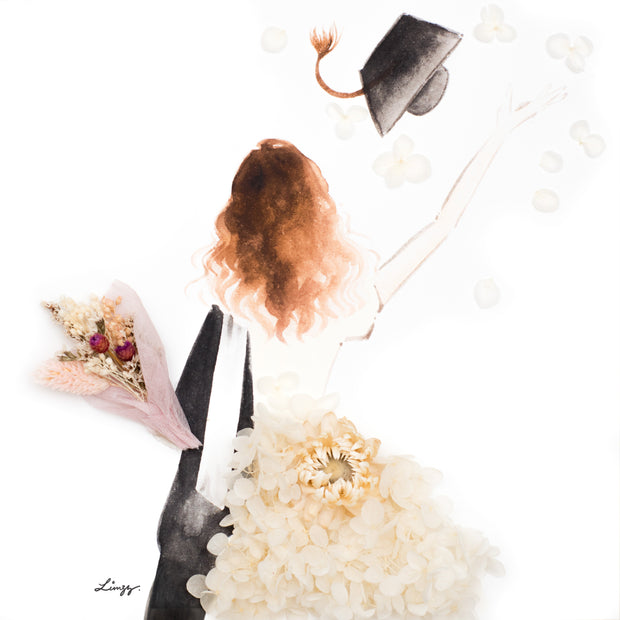 Artprint with Preserved Flowers-Graduation Girl-Cream White-Classic Square ( 25 x 25 cm )-Completed Piece-Love Limzy Co.