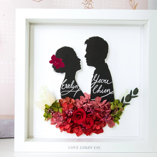 Artprint with Preserved Flowers-Vintage Couple Silhouette Portrait-Love Limzy Co.