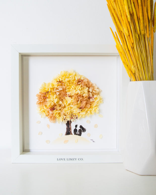 Artprint with Preserved Flowers-Wishing Tree-Sunshine Yellow-Classic Square ( 25 x 25 cm )-Completed Piece-Love Limzy Co.